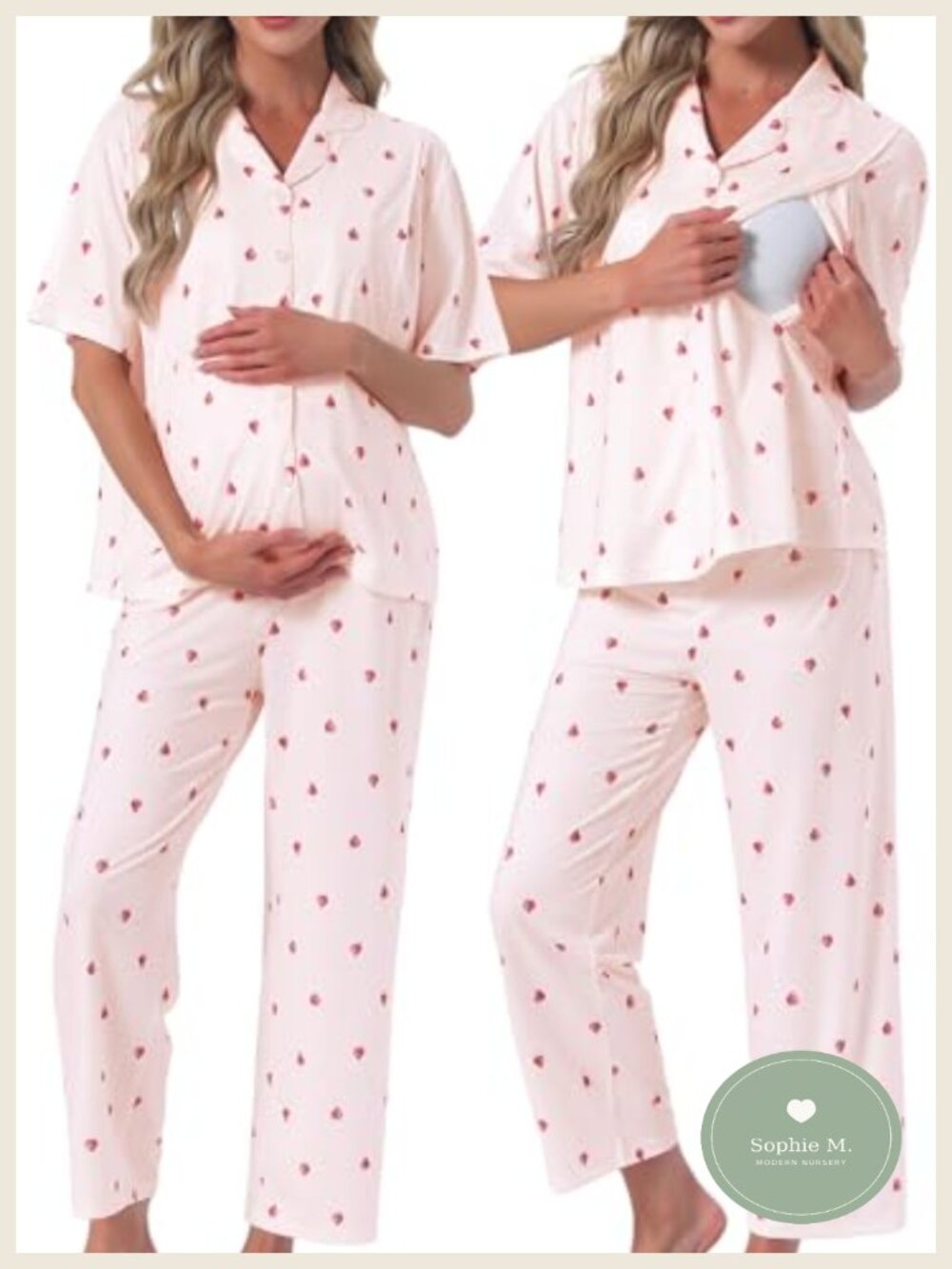 Maternity Pajama Set Postpartum Nursing Outfits 95% Polyester 5% Spandex